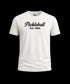 White t-shirt with 'Pickleball Est. 1965' text on a white background